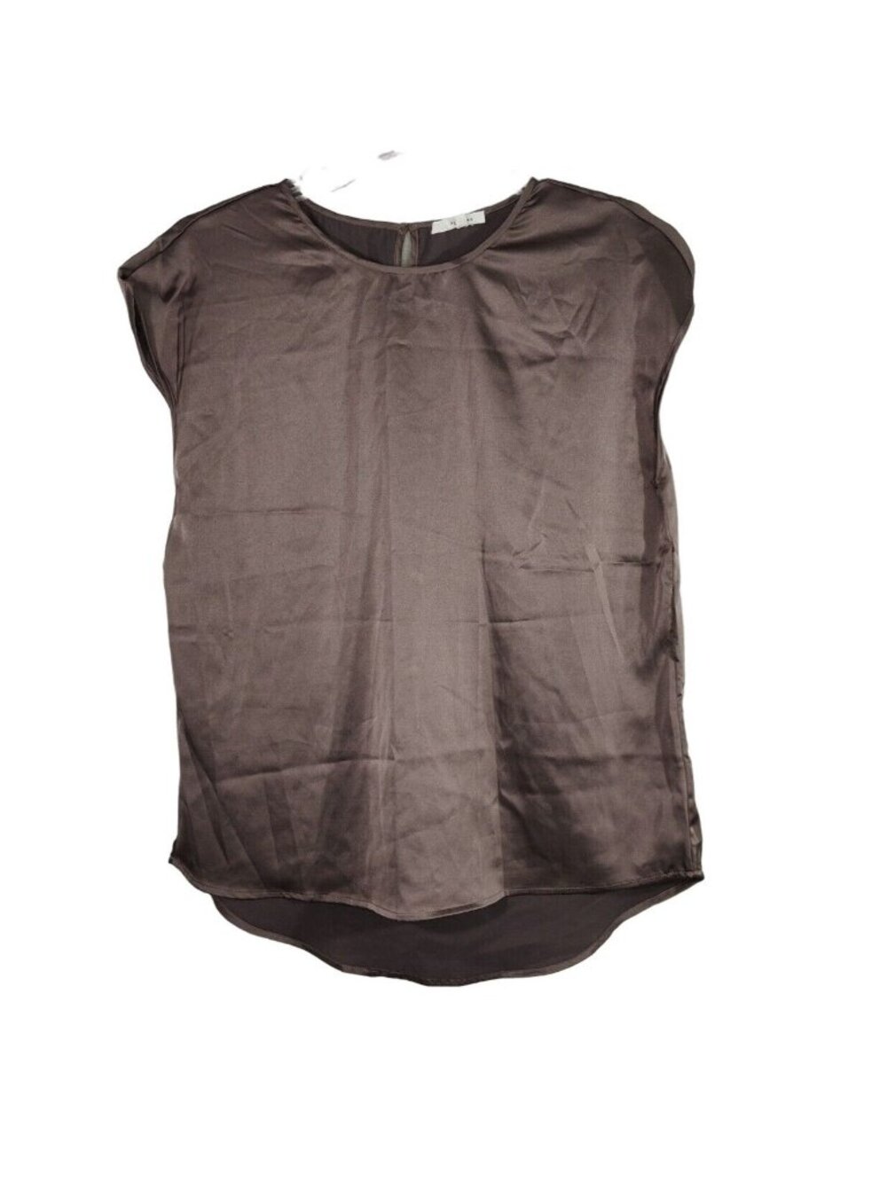 Pleione Sleeveless Satin Tunic Top Shirt Women Size M Brown Keyhole Back FLAW